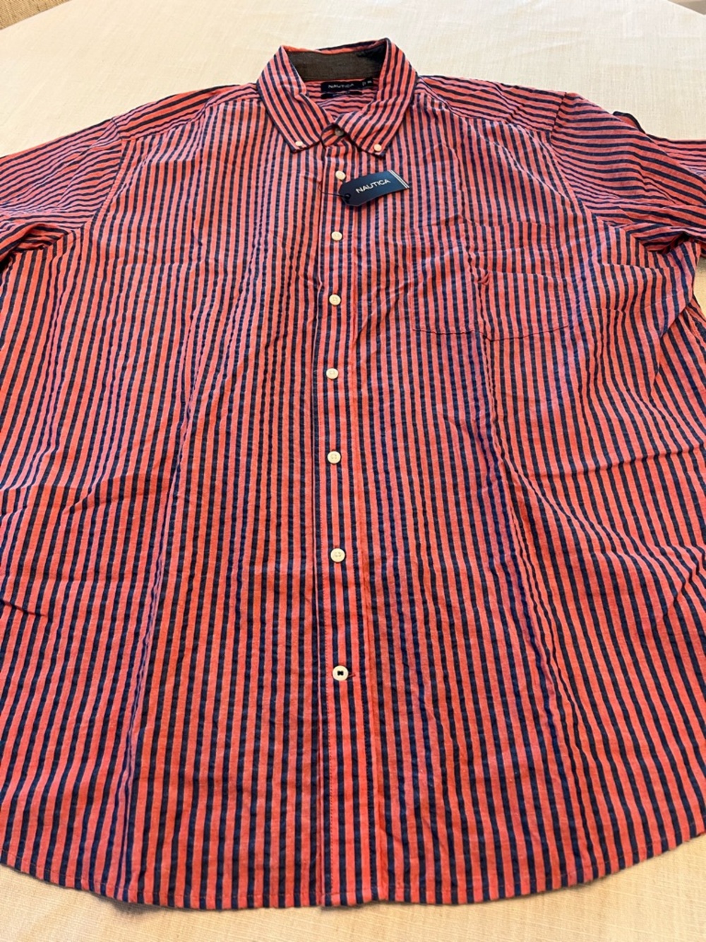 Nautica Men’s Red & Navy Stripe Button-Down Shirt NWT 3XL